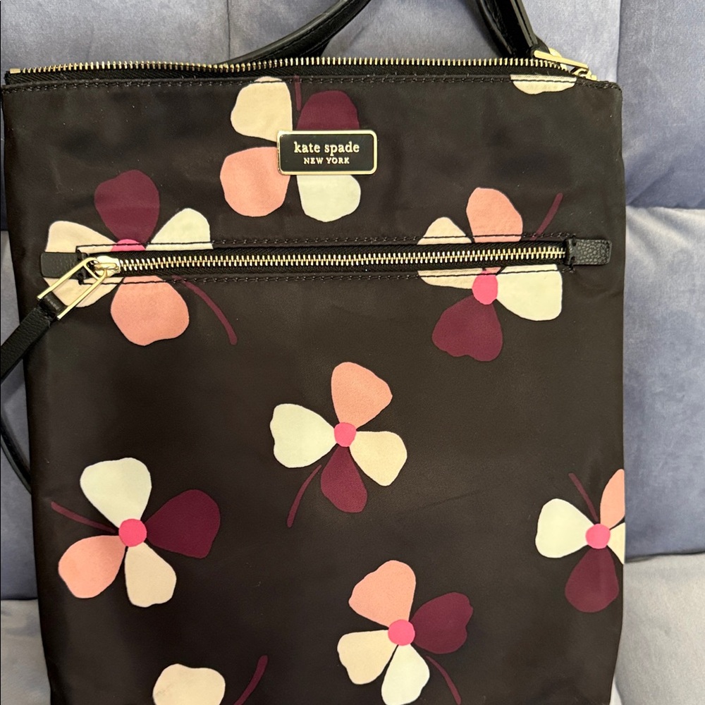 Kate Spade Black Bag with Pink and Cream Floral Design brand new